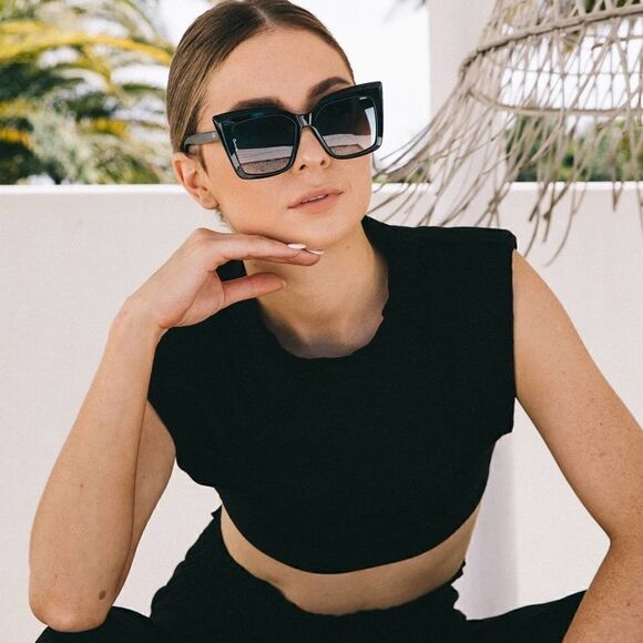 Cat Eye Black Oversized Sunglasses - Picture 1 of 6